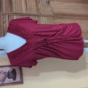 Coldwater Creek Red Pleated V-Neck Top with Ruch Detail XL 16